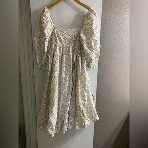 Storia Square Neck Baby Doll Dress Puff Sleeve Lined White Pink Flower Women S